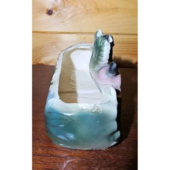 Vintage Brush McCoy Teal Green Planter Pink Antelope Deer Gazelle Pottery 1950s - Picture 4 of 12